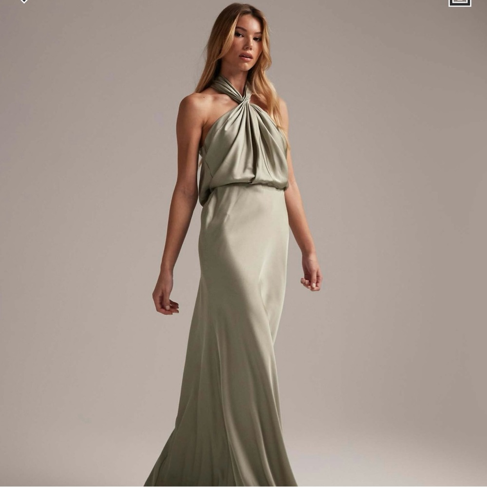 Satin ruched halter neck maxi dress
